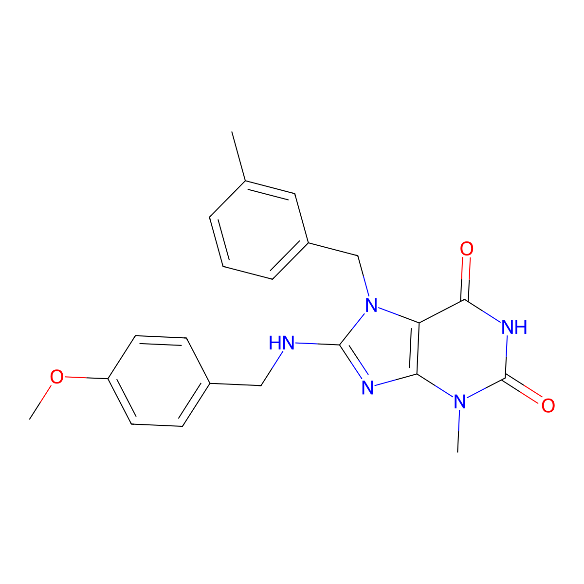 8-[(4-Methoxyphenyl)methylamino]-3-methyl-7-[(3-methylphenyl)methyl]purine-2,6-dione molecular structure, CAS 861820-69-1