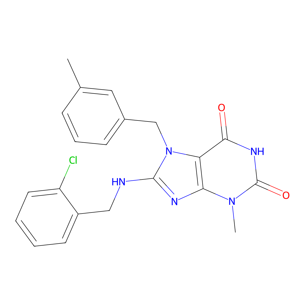 8-[(2-Chlorophenyl)methylamino]-3-methyl-7-[(3-methylphenyl)methyl]purine-2,6-dione molecular structure, CAS 861820-70-4