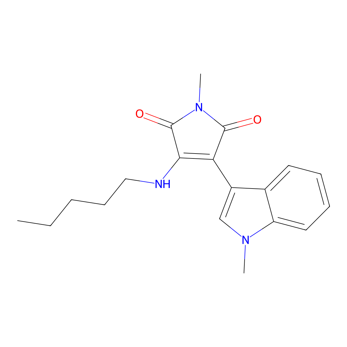 1-Methyl-3-(1-methyl-1H-indol-3-yl)-4-(pentylamino)-1H-pyrrole-2,5-dione molecular structure, CAS 861891-50-1