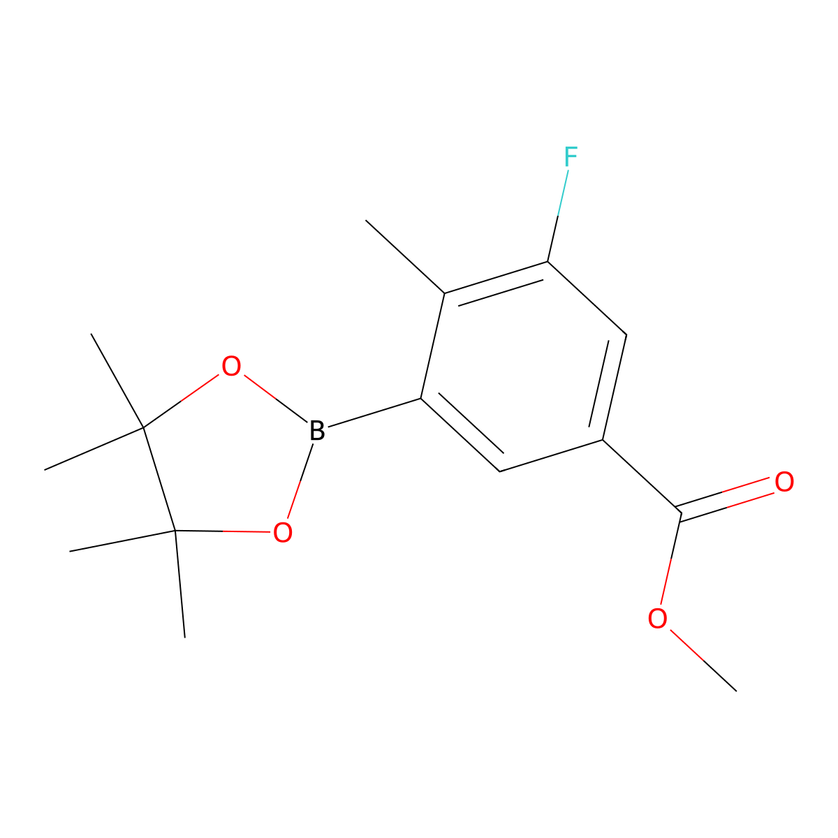 Methyl 3-fluoro-4-methyl-5-(4,4,5,5-tetramethyl-1,3,2-dioxaborolan-2-yl)benzoate molecular structure, CAS 861905-22-8