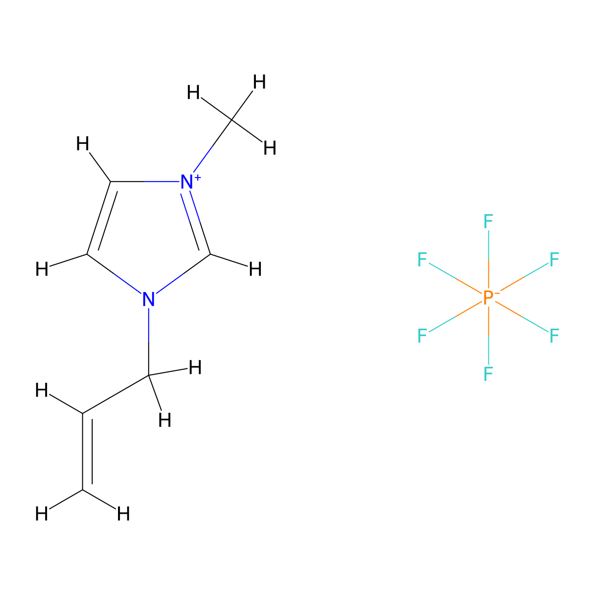 1-Allyl-3-methylimidazolium hexafluorophosphate molecular structure, CAS 861908-19-2