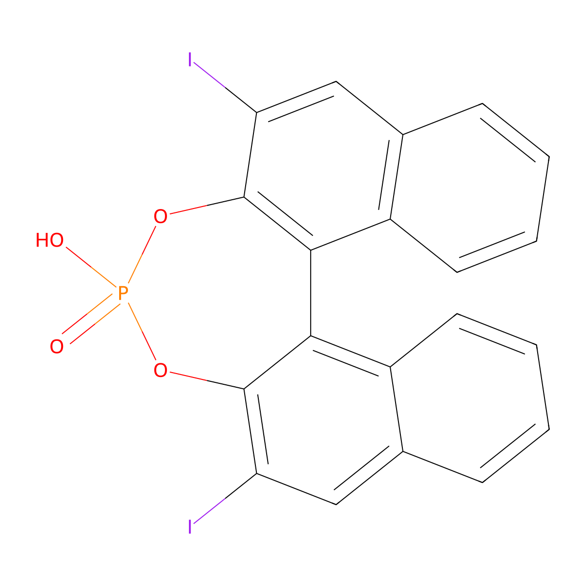 (11bR)-4-Hydroxy-2,6-diiododinaphtho[2,1-d:1',2'-f][1,3,2]dioxaphosphepine 4-oxide molecular structure, CAS 861909-34-4