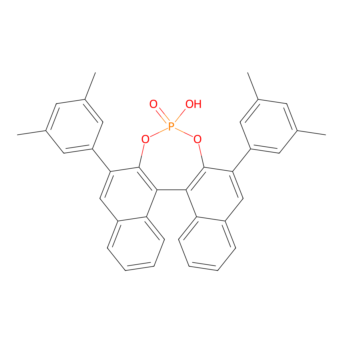 Dinaphtho[2,1-d:1',2'-f][1,3,2]dioxaphosphepin, 2,6-bis(3,5-dimethylphenyl)-4-hydroxy-, 4-oxide, (11bS)- molecular structure, CAS 861909-53-7