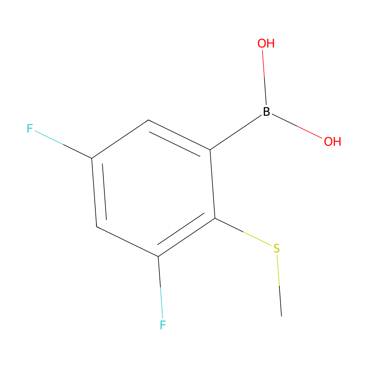 3,5-Difluoro-2-methylsulfanylphenylboronic acid molecular structure, CAS 861931-32-0