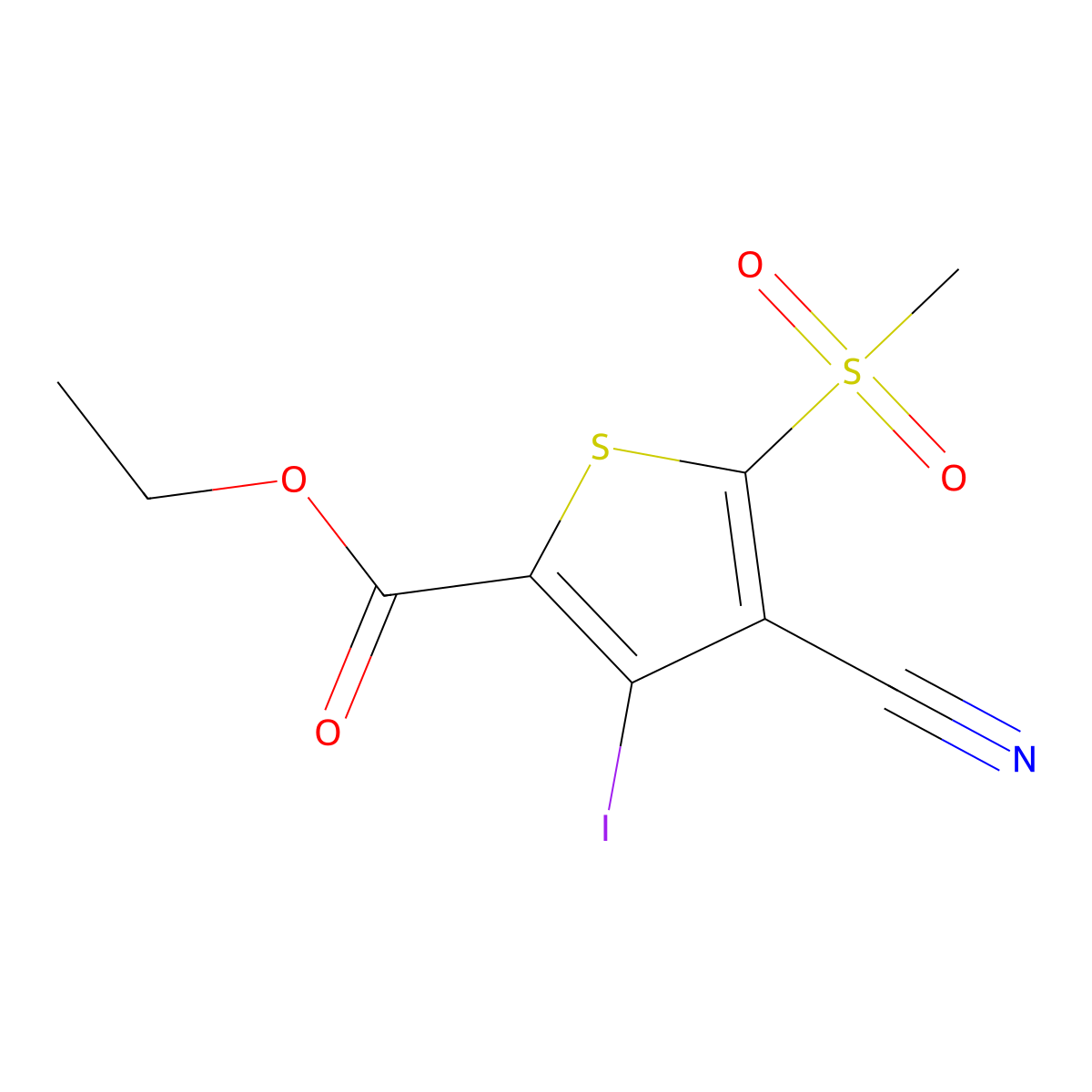 Ethyl 4-cyano-3-iodo-5-(methylsulfonyl)thiophene-2-carboxylate molecular structure, CAS 861966-15-6