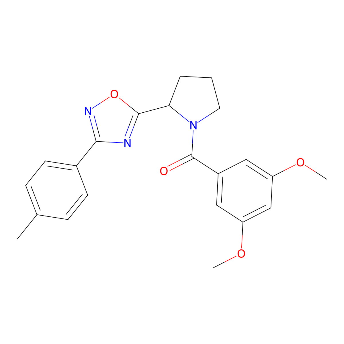 5-[1-(3,5-Dimethoxybenzoyl)pyrrolidin-2-yl]-3-(4-methylphenyl)-1,2,4-oxadiazole molecular structure, CAS 861972-10-3