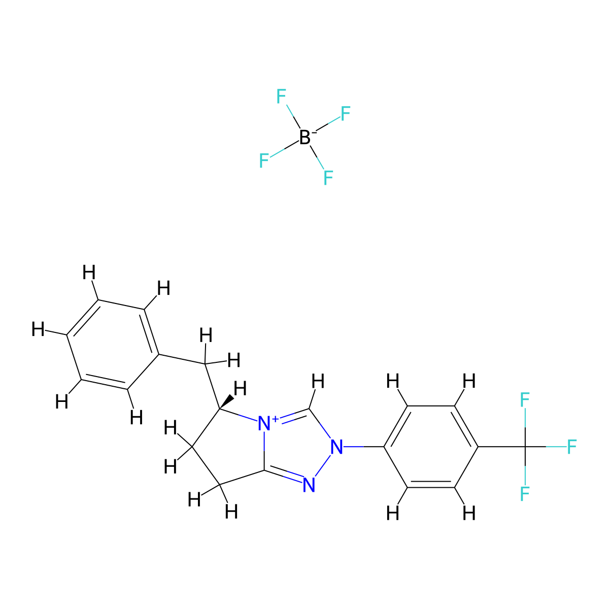 (R)-Benzyl-2-(4-(trifluoromethyl)phenyl)-6,7-dihydro-5H-pyrrolo(2,1-c)(1,2,4)triazolium Tetrafluoroborate molecular structure, CAS 862095-77-0