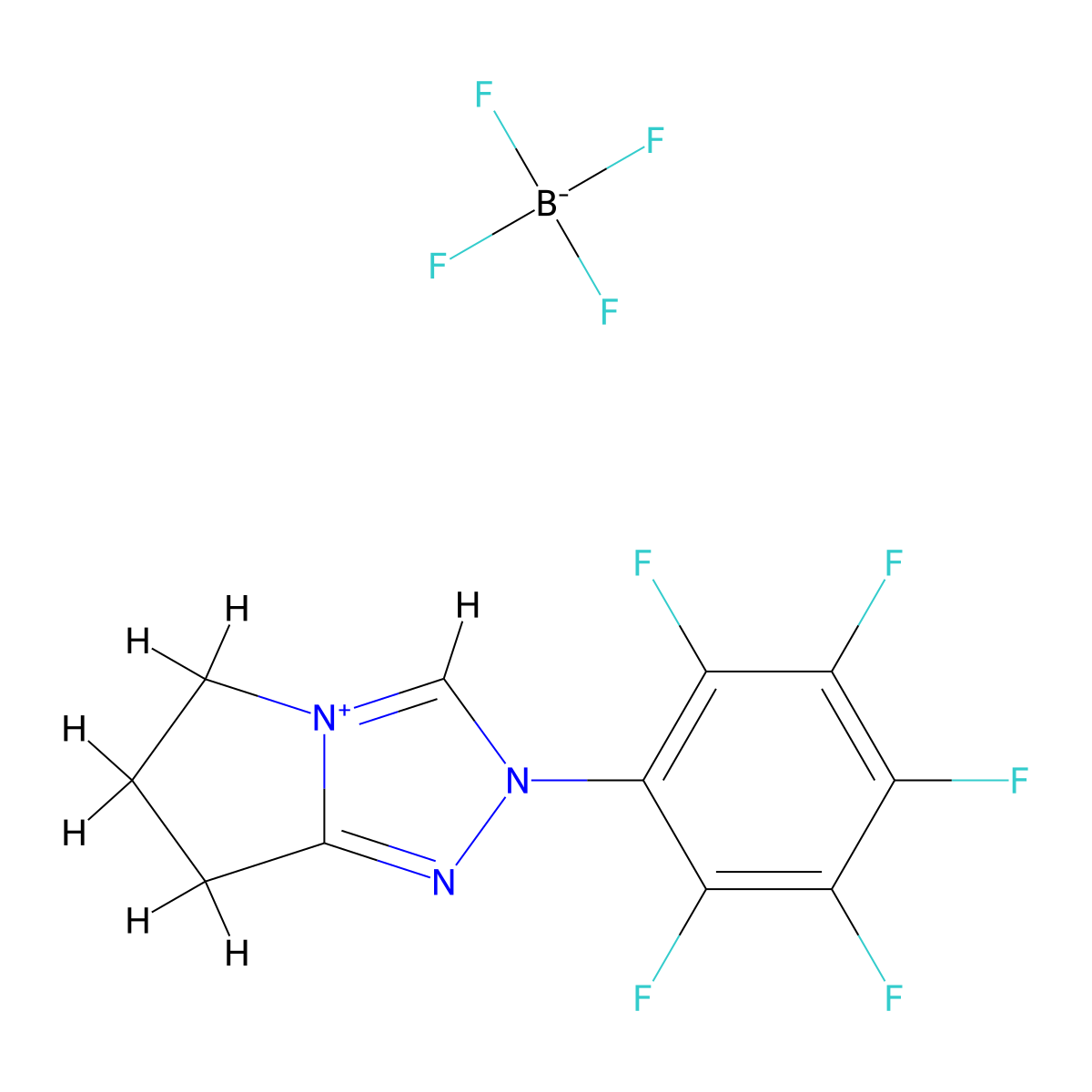 6,7-Dihydro-2-pentafluorophenyl-5H-pyrrolo[2,1-c]-1,2,4-triazolium tetrafluoroborate molecular structure, CAS 862095-91-8