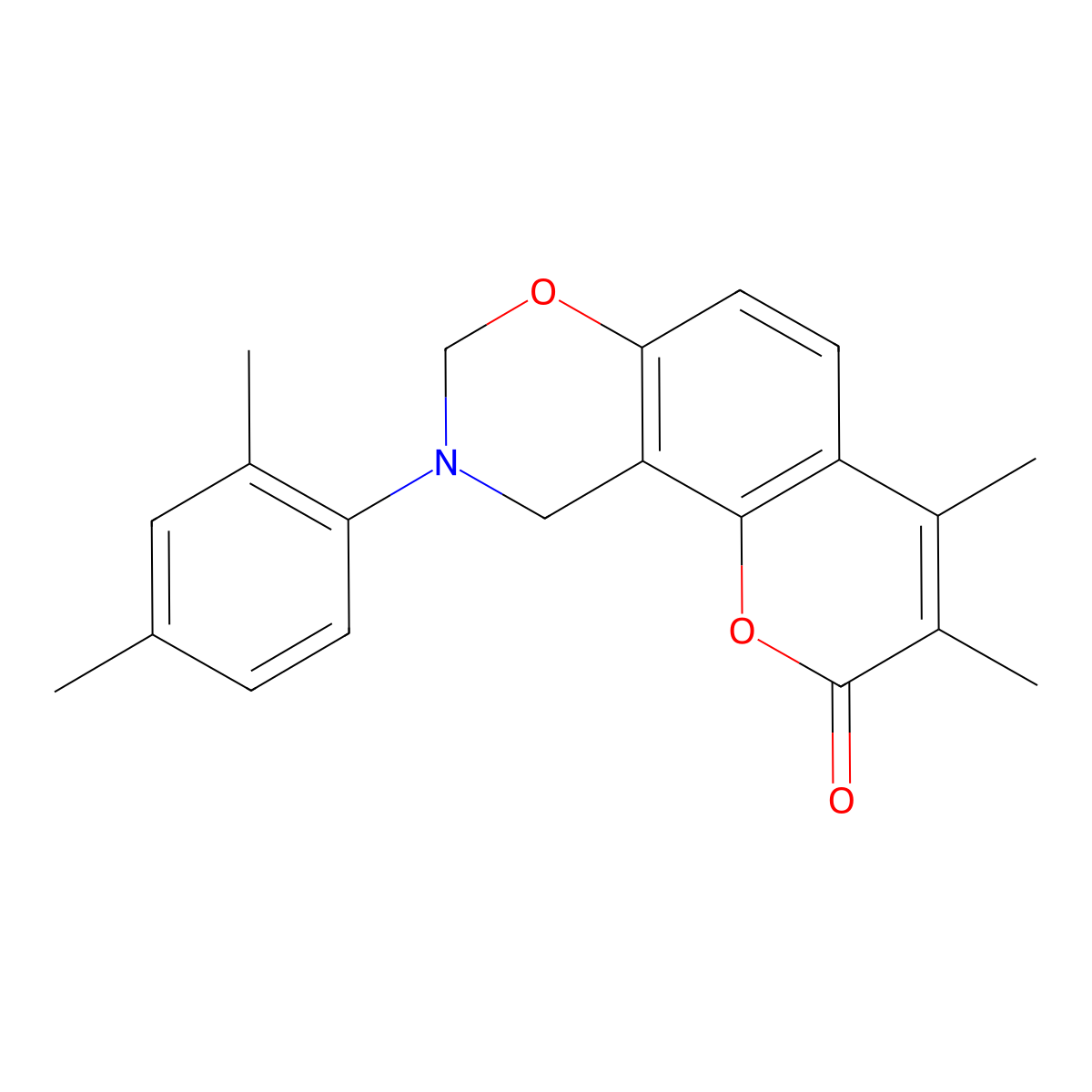 9-(2,4-dimethylphenyl)-3,4-dimethyl-9,10-dihydro-2H,8H-chromeno[8,7-e][1,3]oxazin-2-one molecular structure, CAS 862104-23-2