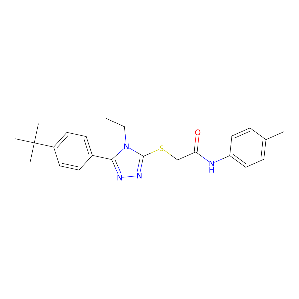 2-[[5-(4-tert-butylphenyl)-4-ethyl-1,2,4-triazol-3-yl]sulfanyl]-N-(4-methylphenyl)acetamide molecular structure, CAS 862104-89-0