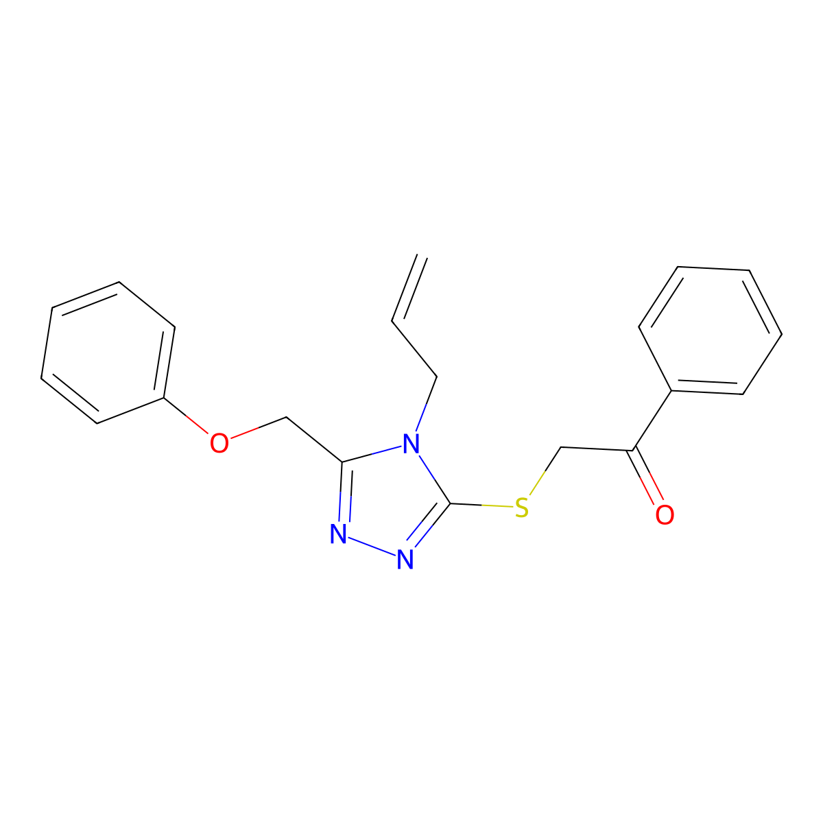 2-{[5-(phenoxymethyl)-4-(prop-2-en-1-yl)-4H-1,2,4-triazol-3-yl]sulfanyl}-1-phenylethanone molecular structure, CAS 862105-23-5