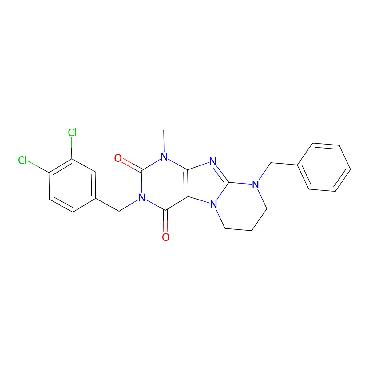 9-benzyl-3-[(3,4-dichlorophenyl)methyl]-1-methyl-7,8-dihydro-6H-purino[7,8-a]pyrimidine-2,4-dione molecular structure, CAS 862105-40-6