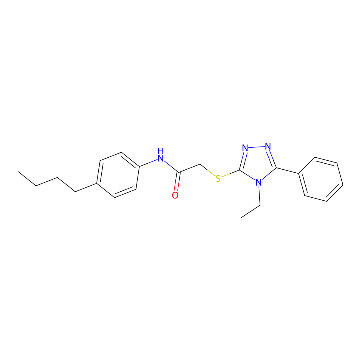 N-(4-butylphenyl)-2-[(4-ethyl-5-phenyl-4H-1,2,4-triazol-3-yl)sulfanyl]acetamide molecular structure, CAS 862105-52-0