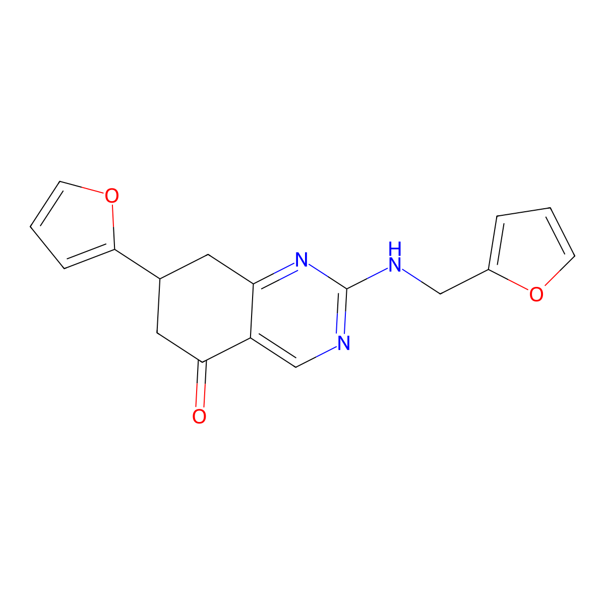 7-(furan-2-yl)-2-[(furan-2-ylmethyl)amino]-7,8-dihydroquinazolin-5(6H)-one molecular structure, CAS 862106-49-8