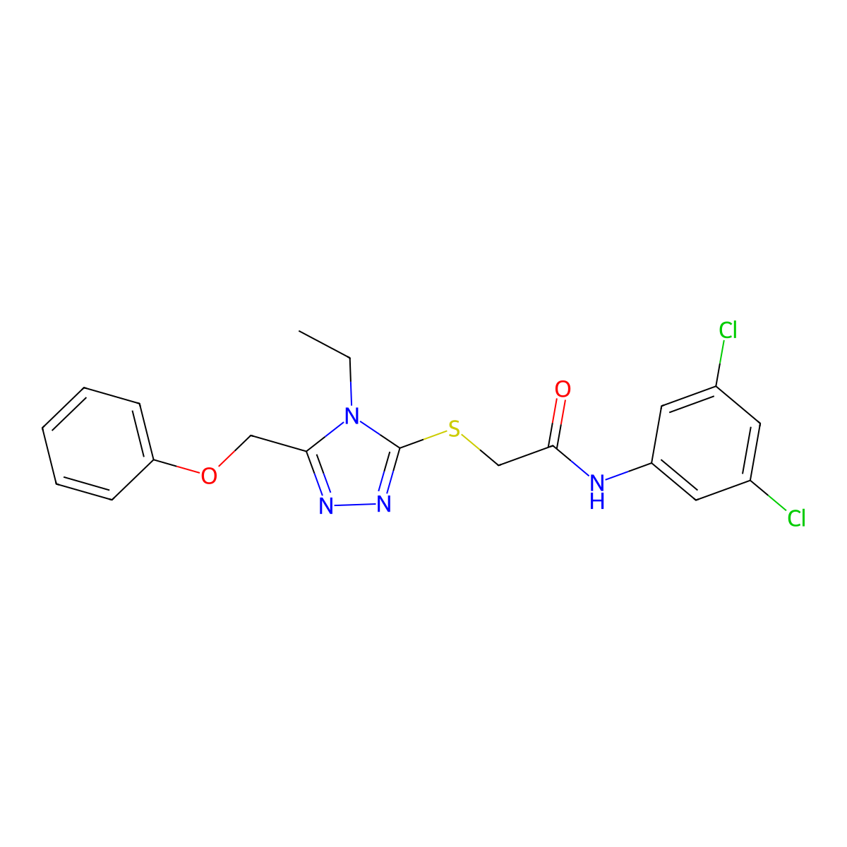 N-(3,5-dichlorophenyl)-2-{[4-ethyl-5-(phenoxymethyl)-4H-1,2,4-triazol-3-yl]sulfanyl}acetamide molecular structure, CAS 862106-72-7