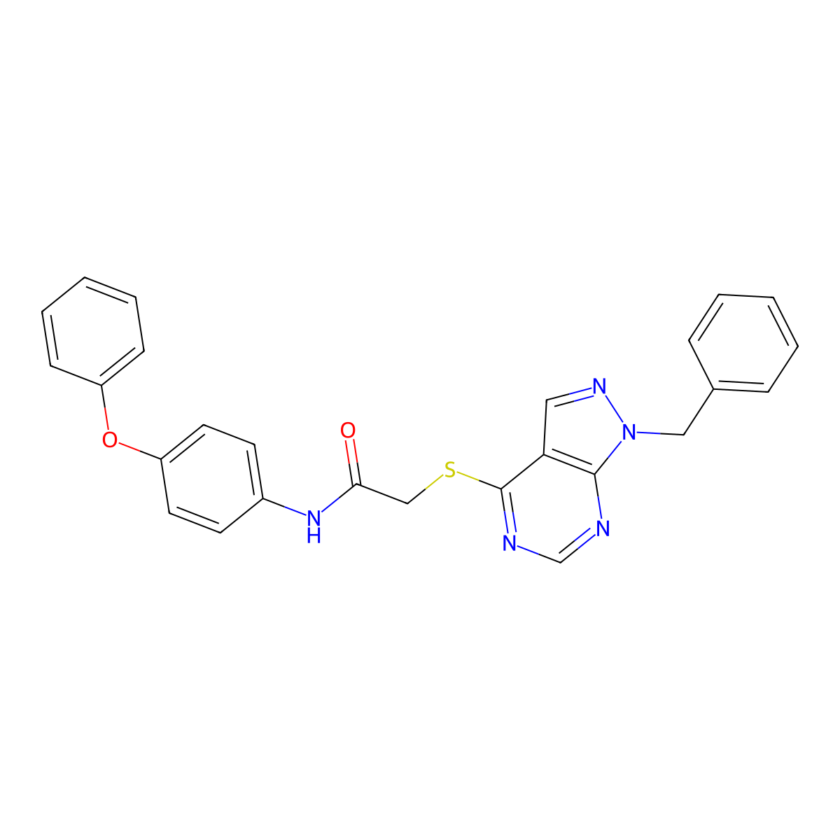 2-(1-benzylpyrazolo[3,4-d]pyrimidin-4-yl)sulfanyl-N-(4-phenoxyphenyl)acetamide molecular structure, CAS 862107-10-6