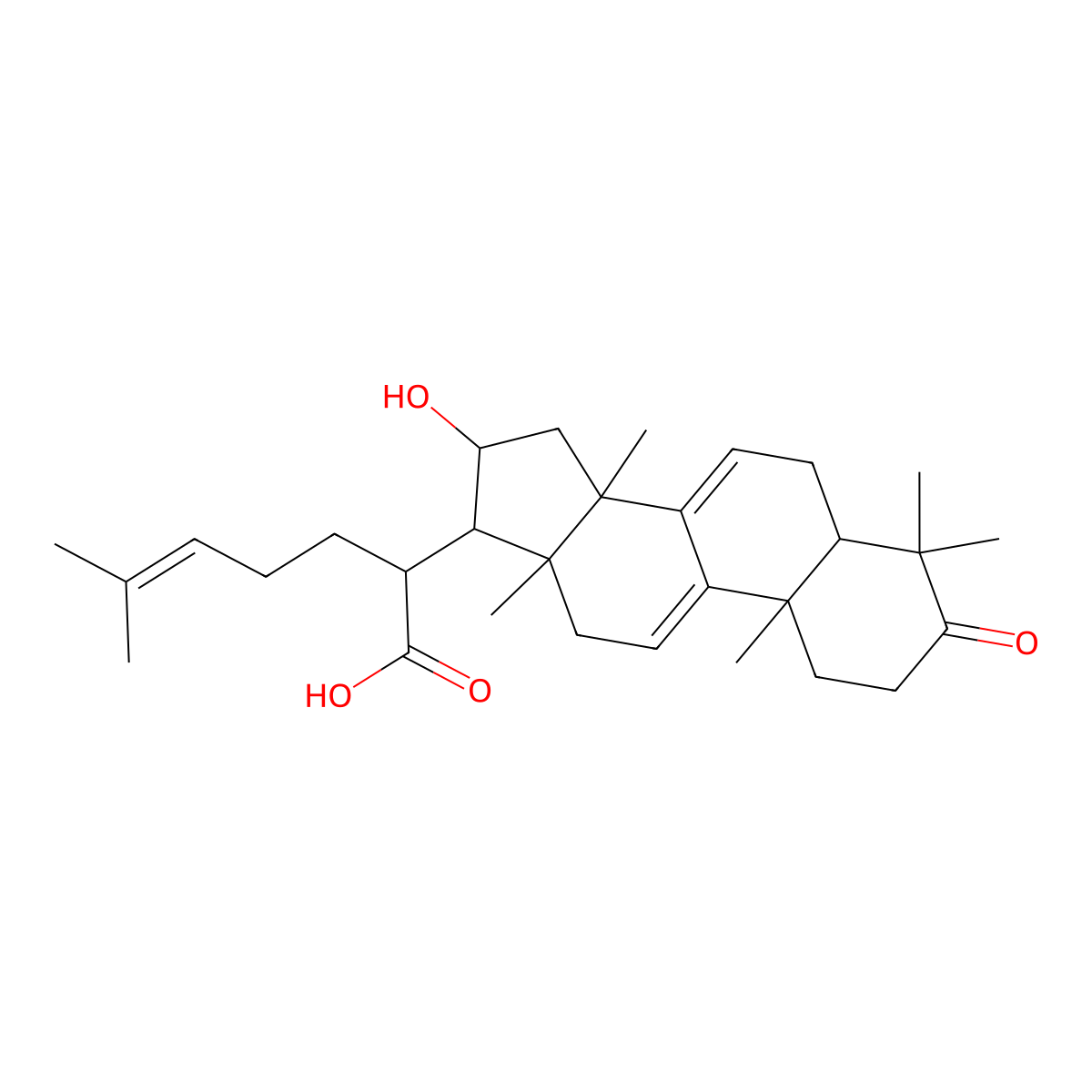 16R-Hydroxy-3-oxolanosta7,9(11),24-trien-21-oic acid molecular structure, CAS 862109-64-6