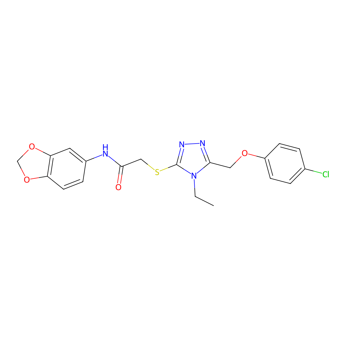 N-(1,3-benzodioxol-5-yl)-2-({5-[(4-chlorophenoxy)methyl]-4-ethyl-4H-1,2,4-triazol-3-yl}sulfanyl)acetamide molecular structure, CAS 862116-34-5