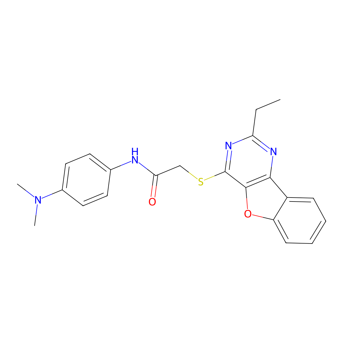 N-(4-(dimethylamino)phenyl)-2-((2-ethylbenzofuro[3,2-d]pyrimidin-4-yl)thio)acetamide molecular structure, CAS 862116-92-5