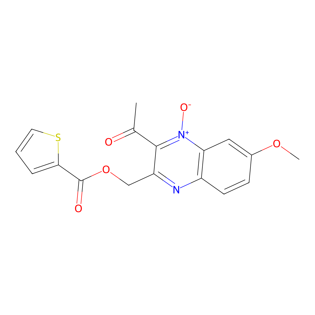 (3-Acetyl-6-methoxy-4-oxidoquinoxalin-4-ium-2-yl)methyl thiophene-2-carboxylate molecular structure, CAS 862116-95-8