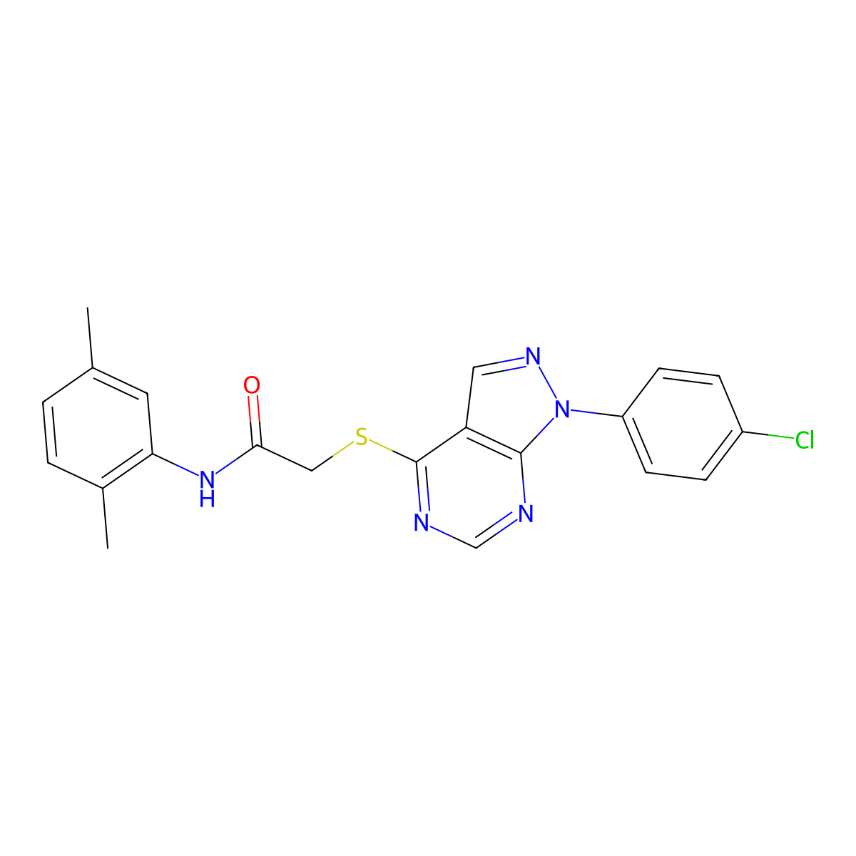 2-((1-(4-chlorophenyl)-1H-pyrazolo[3,4-d]pyrimidin-4-yl)thio)-N-(2,5-dimethylphenyl)acetamide molecular structure, CAS 862118-17-0