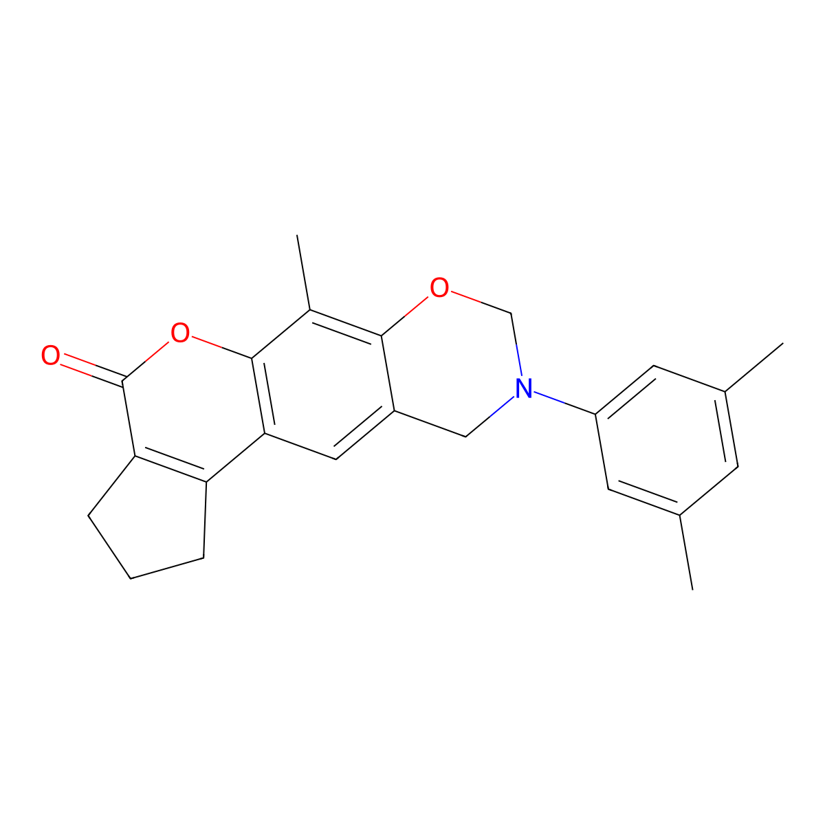 9-(3,5-dimethylphenyl)-6-methyl-2,3,9,10-tetrahydro-8H-cyclopenta[3,4]chromeno[6,7-e][1,3]oxazin-4(1H)-one molecular structure, CAS 862118-60-3