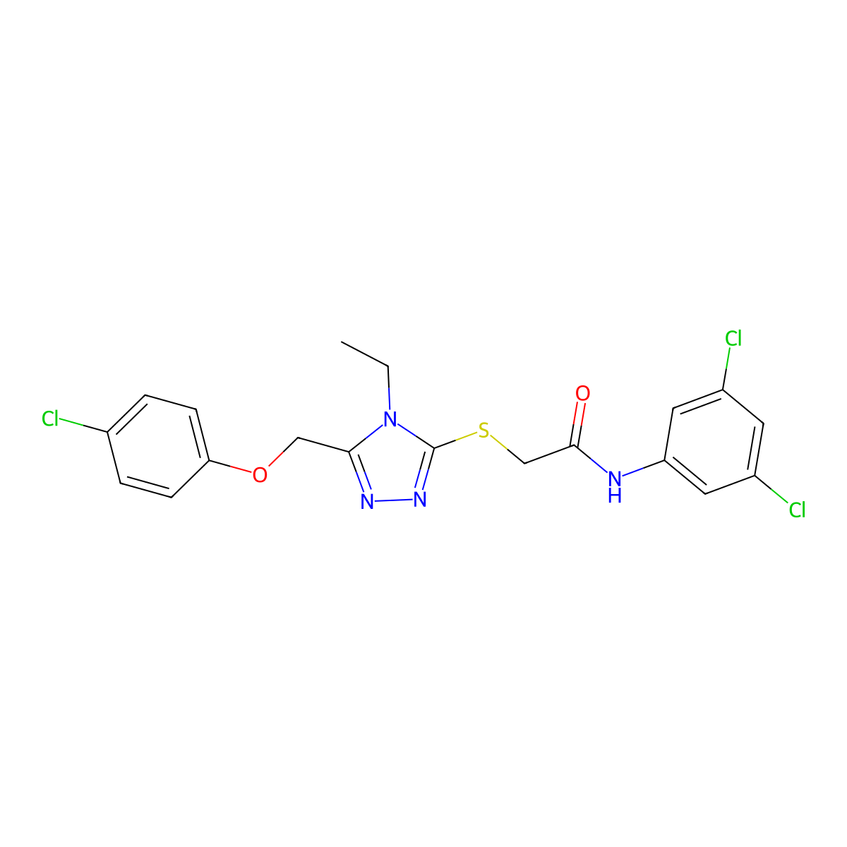 2-({5-[(4-chlorophenoxy)methyl]-4-ethyl-4H-1,2,4-triazol-3-yl}sulfanyl)-N-(3,5-dichlorophenyl)acetamide molecular structure, CAS 862127-37-5