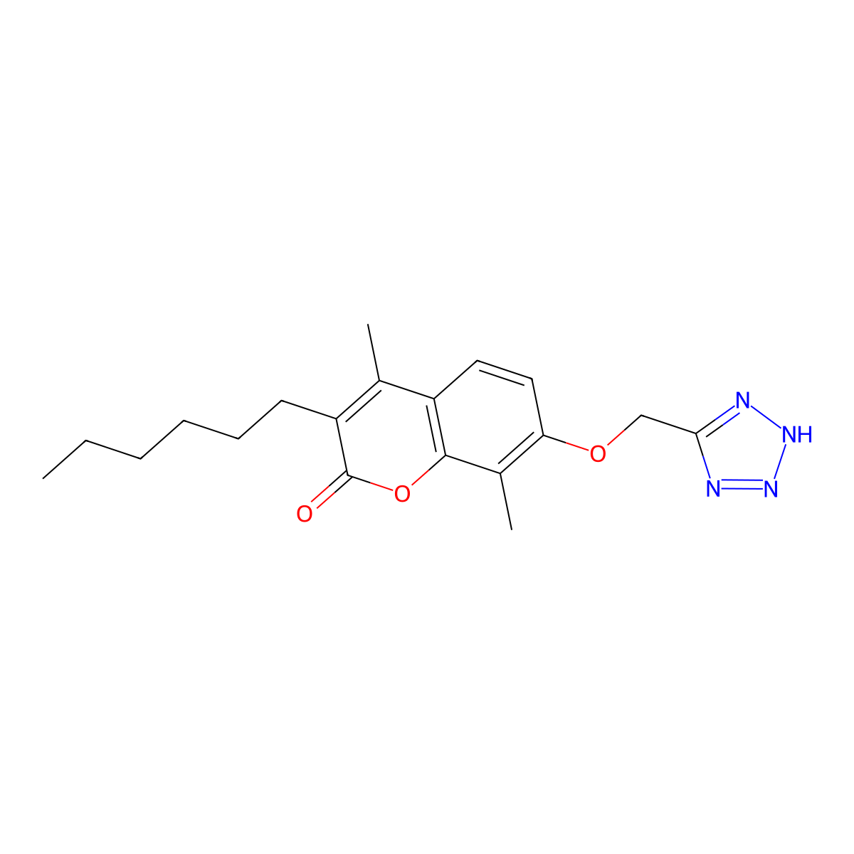 3-hexyl-4,8-dimethyl-7-(1H-tetrazol-5-ylmethoxy)-2H-chromen-2-one molecular structure, CAS 862128-87-8