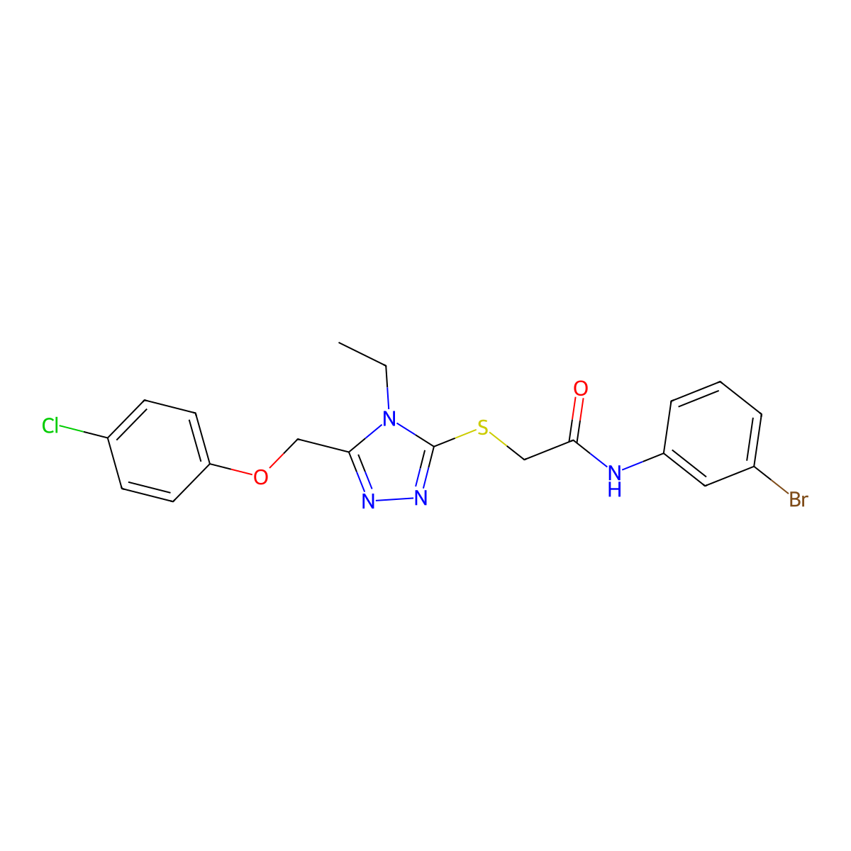 N-(3-bromophenyl)-2-({5-[(4-chlorophenoxy)methyl]-4-ethyl-4H-1,2,4-triazol-3-yl}sulfanyl)acetamide molecular structure, CAS 862184-56-3