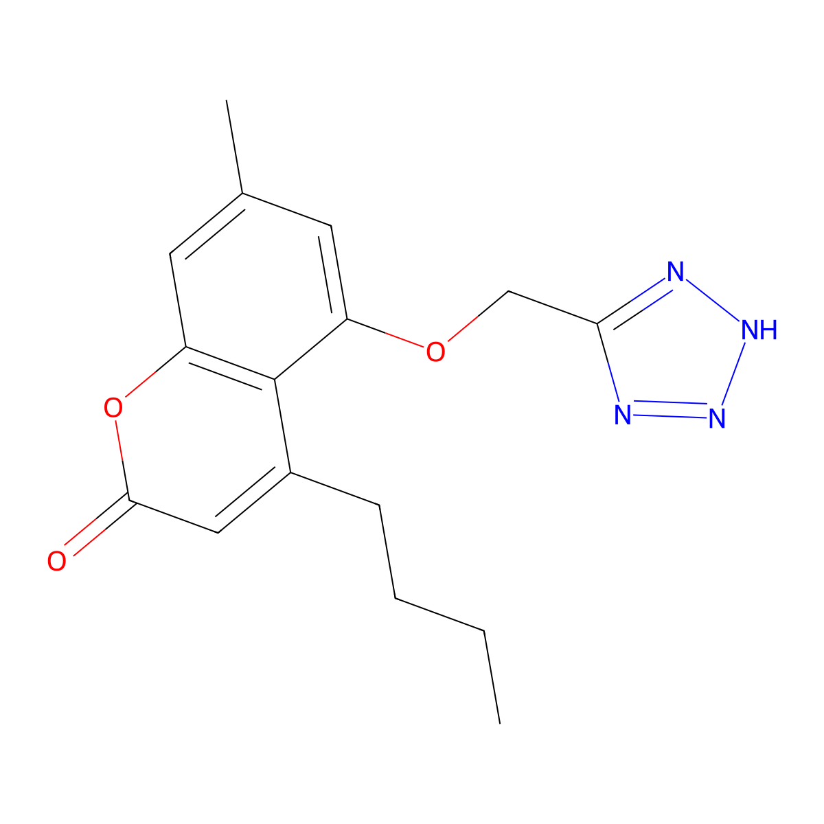 4-butyl-7-methyl-5-(2H-tetrazol-5-ylmethoxy)chromen-2-one molecular structure, CAS 862184-67-6