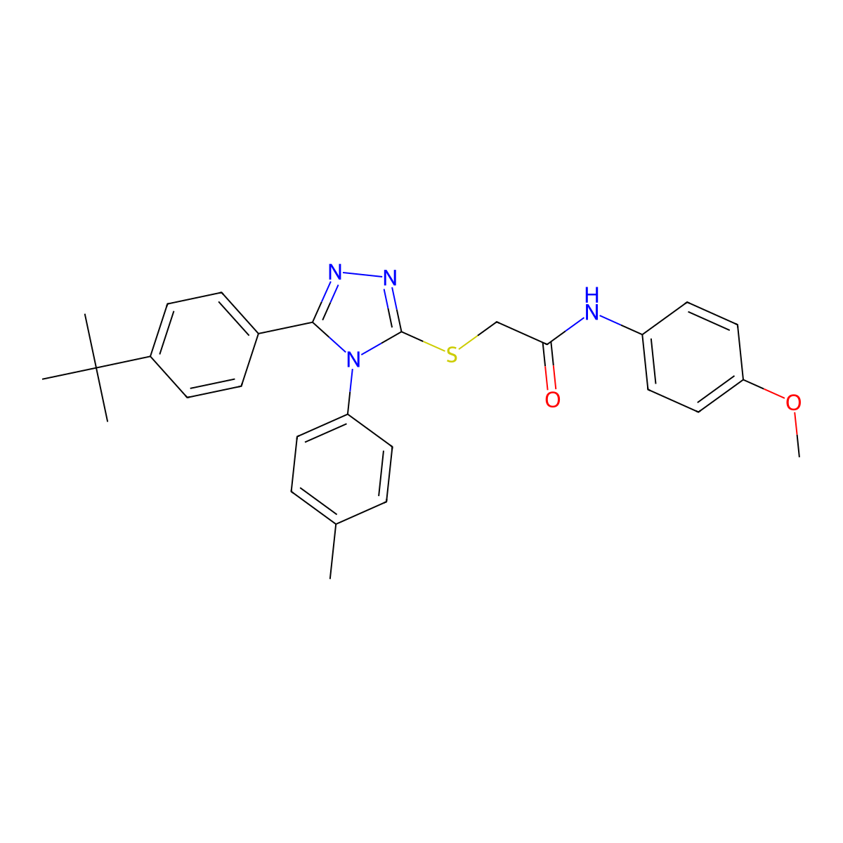 2-{[5-(4-tert-butylphenyl)-4-(4-methylphenyl)-4H-1,2,4-triazol-3-yl]sulfanyl}-N-(4-methoxyphenyl)acetamide molecular structure, CAS 862185-22-6