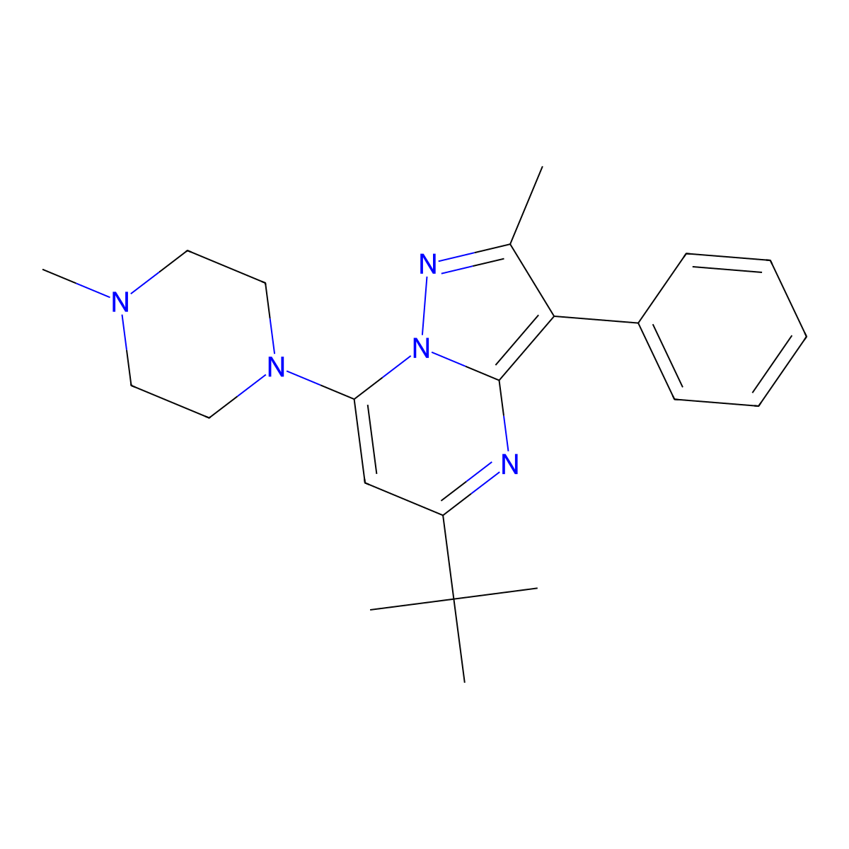 5-(Tert-butyl)-2-methyl-7-(4-methylpiperazin-1-yl)-3-phenylpyrazolo[1,5-a]pyrimidine molecular structure, CAS 862186-51-4