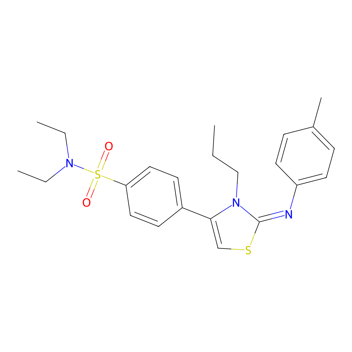 N,N-diethyl-4-{(2Z)-2-[(4-methylphenyl)imino]-3-propyl-2,3-dihydro-1,3-thiazol-4-yl}benzenesulfonamide molecular structure, CAS 862191-66-0