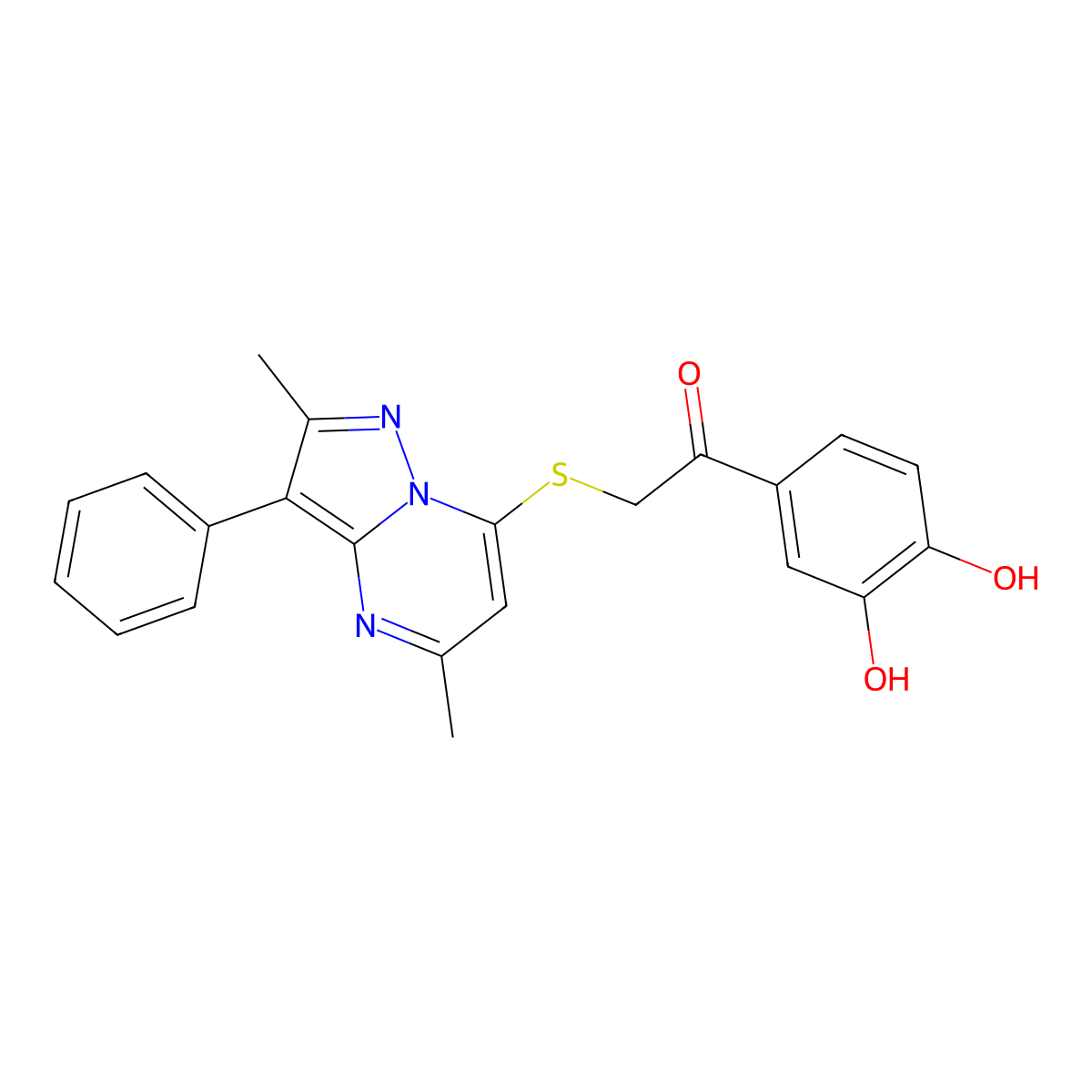 1-(3,4-Dihydroxyphenyl)-2-(2,5-dimethyl-3-phenylpyrazolo[1,5-a]pyrimidin-7-yl)sulfanylethanone molecular structure, CAS 862191-67-1