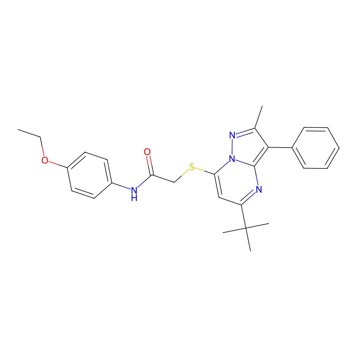 2-[(5-tert-butyl-2-methyl-3-phenylpyrazolo[1,5-a]pyrimidin-7-yl)sulfanyl]-N-(4-ethoxyphenyl)acetamide molecular structure, CAS 862191-84-2