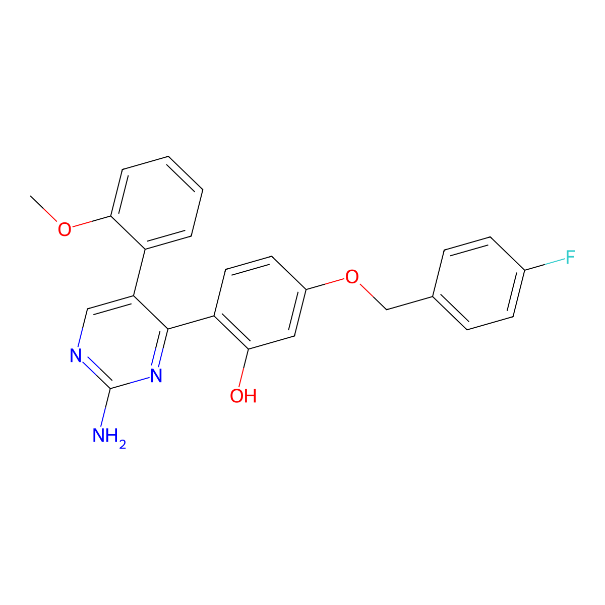 2-(2-Amino-5-(2-methoxyphenyl)pyrimidin-4-yl)-5-((4-fluorobenzyl)oxy)phenol molecular structure, CAS 862192-10-7