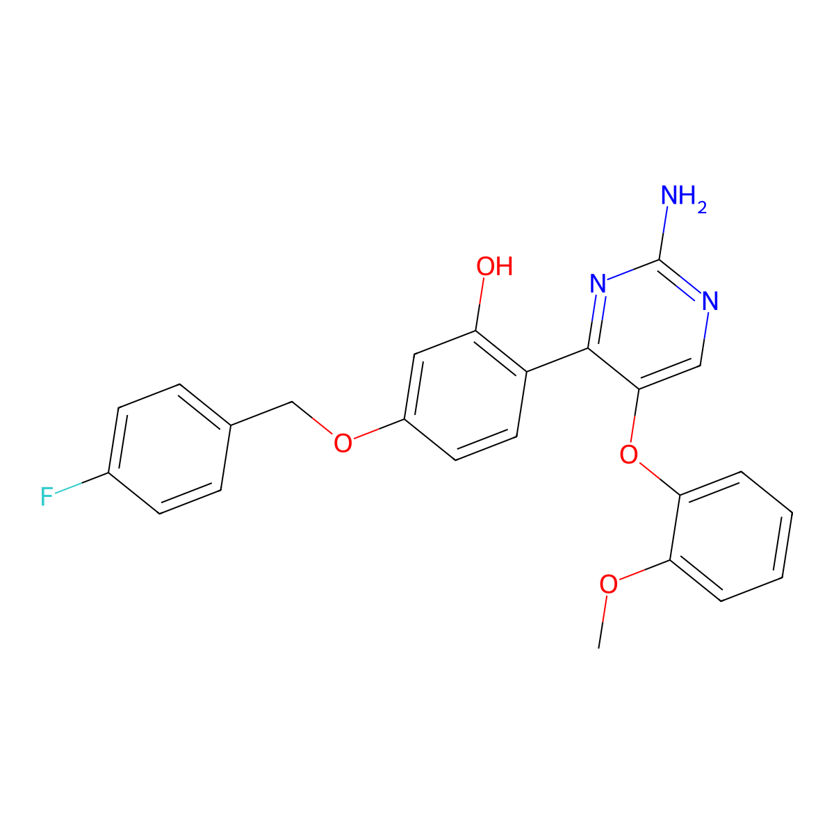 2-(2-Amino-5-(2-methoxyphenoxy)pyrimidin-4-yl)-5-((4-fluorobenzyl)oxy)phenol molecular structure, CAS 862192-58-3