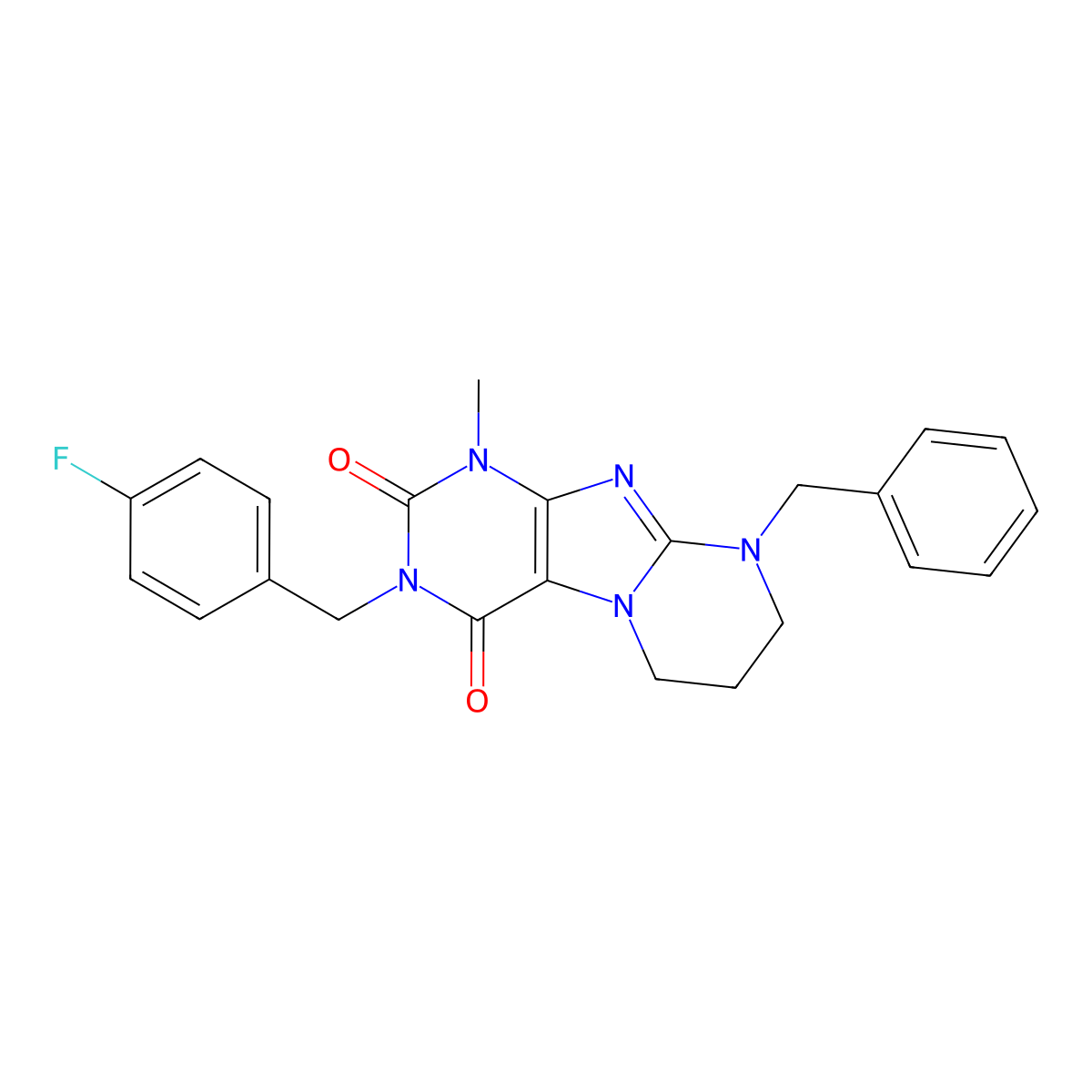 9-benzyl-3-[(4-fluorophenyl)methyl]-1-methyl-7,8-dihydro-6H-purino[7,8-a]pyrimidine-2,4-dione molecular structure, CAS 862192-61-8