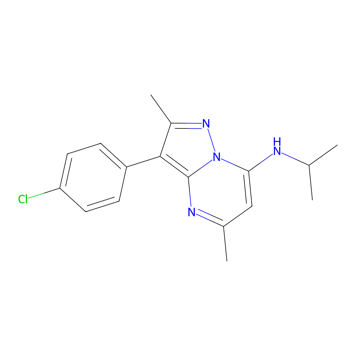 3-(4-chlorophenyl)-N-isopropyl-2,5-dimethylpyrazolo[1,5-a]pyrimidin-7-amine molecular structure, CAS 862192-76-5