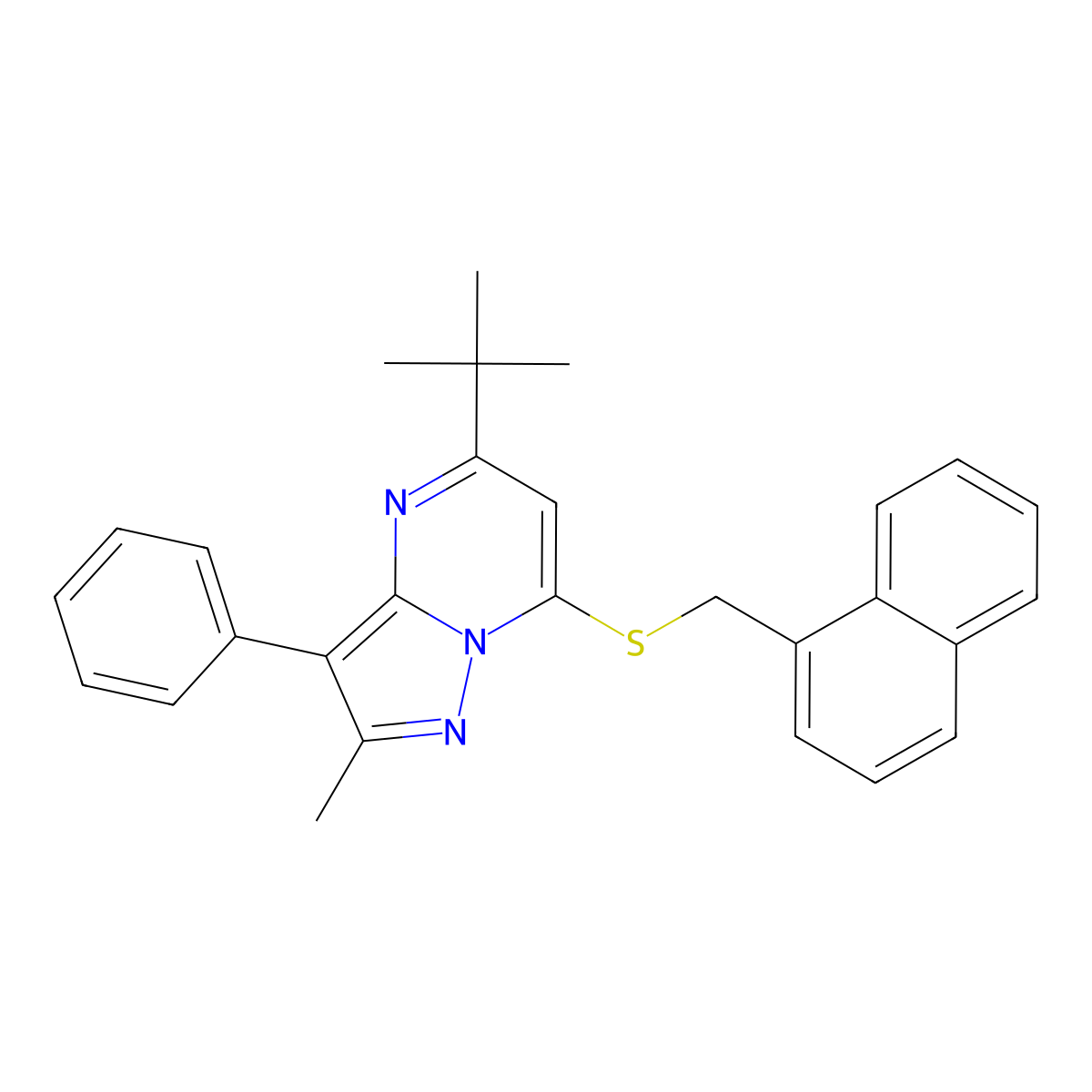 5-Tert-butyl-2-methyl-7-[(naphthalen-1-ylmethyl)sulfanyl]-3-phenylpyrazolo[1,5-a]pyrimidine molecular structure, CAS 862193-15-5