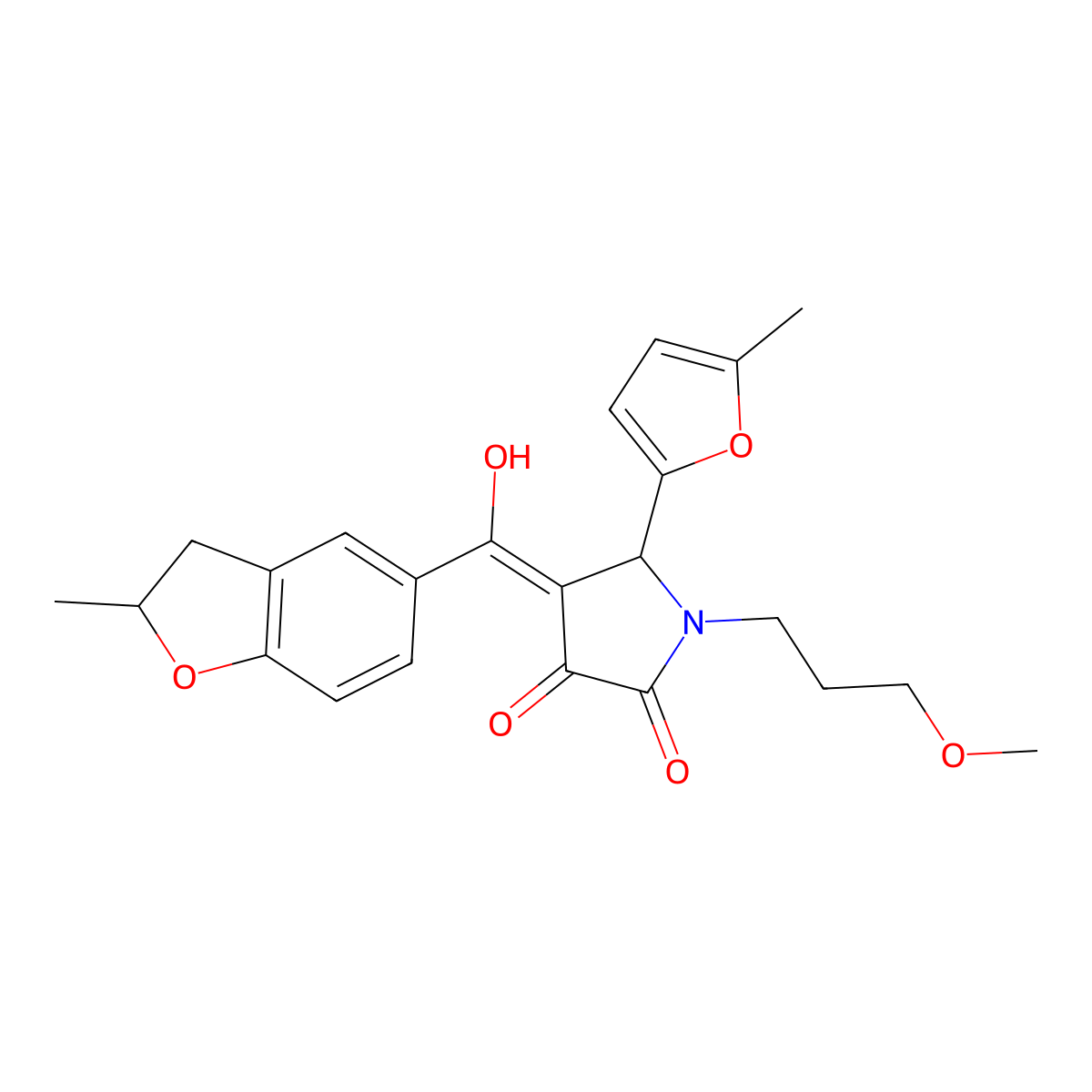 3-hydroxy-1-(3-methoxypropyl)-4-(2-methyl-2,3-dihydro-1-benzofuran-5-carbonyl)-5-(5-methylfuran-2-yl)-2,5-dihydro-1H-pyrrol-2-one molecular structure, CAS 862193-18-8