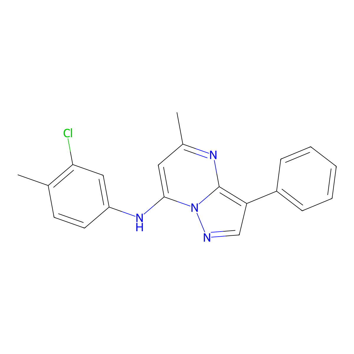 N-(3-chloro-4-methylphenyl)-5-methyl-3-phenylpyrazolo[1,5-a]pyrimidin-7-amine molecular structure, CAS 862193-49-5