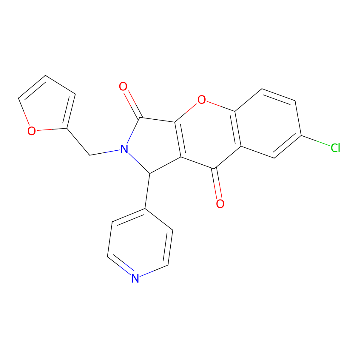 7-Chloro-2-(furan-2-ylmethyl)-1-(pyridin-4-yl)-1,2-dihydrochromeno[2,3-c]pyrrole-3,9-dione molecular structure, CAS 862193-70-2