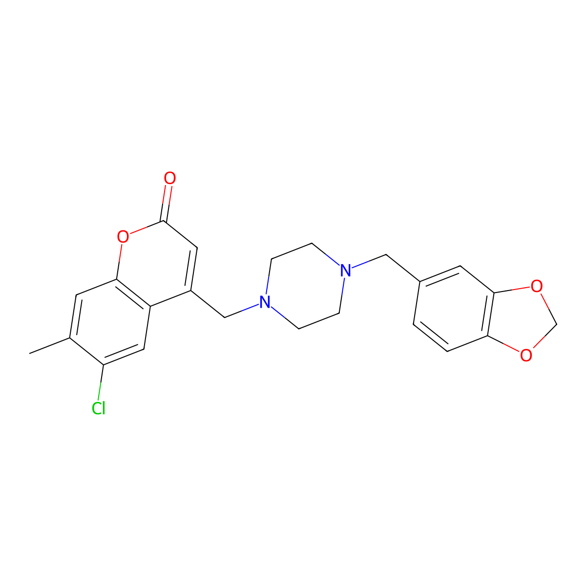 4-((4-(benzo[d][1,3]dioxol-5-ylmethyl)piperazin-1-yl)methyl)-6-chloro-7-methyl-2H-chromen-2-one molecular structure, CAS 862193-74-6