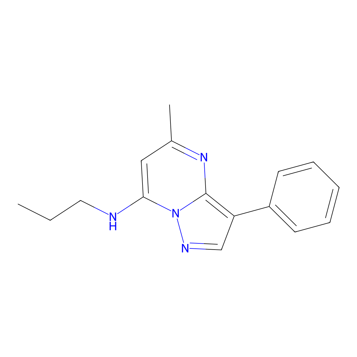5-methyl-3-phenyl-N-propylpyrazolo[1,5-a]pyrimidin-7-amine molecular structure, CAS 862193-80-4