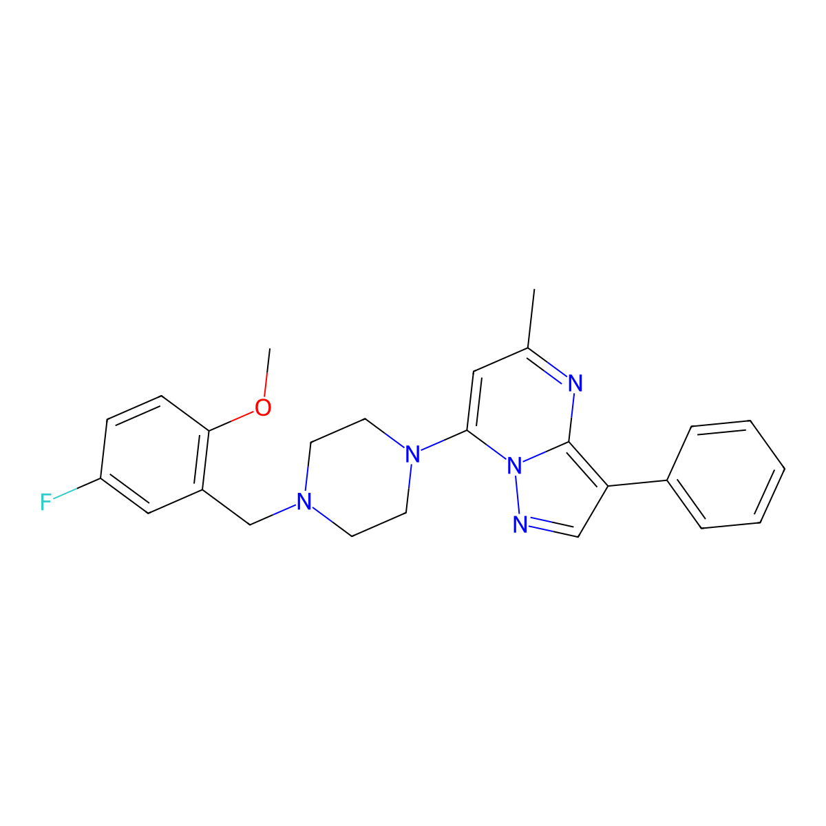 7-(4-(5-Fluoro-2-methoxybenzyl)piperazin-1-yl)-5-methyl-3-phenylpyrazolo[1,5-a]pyrimidine molecular structure, CAS 862197-58-8