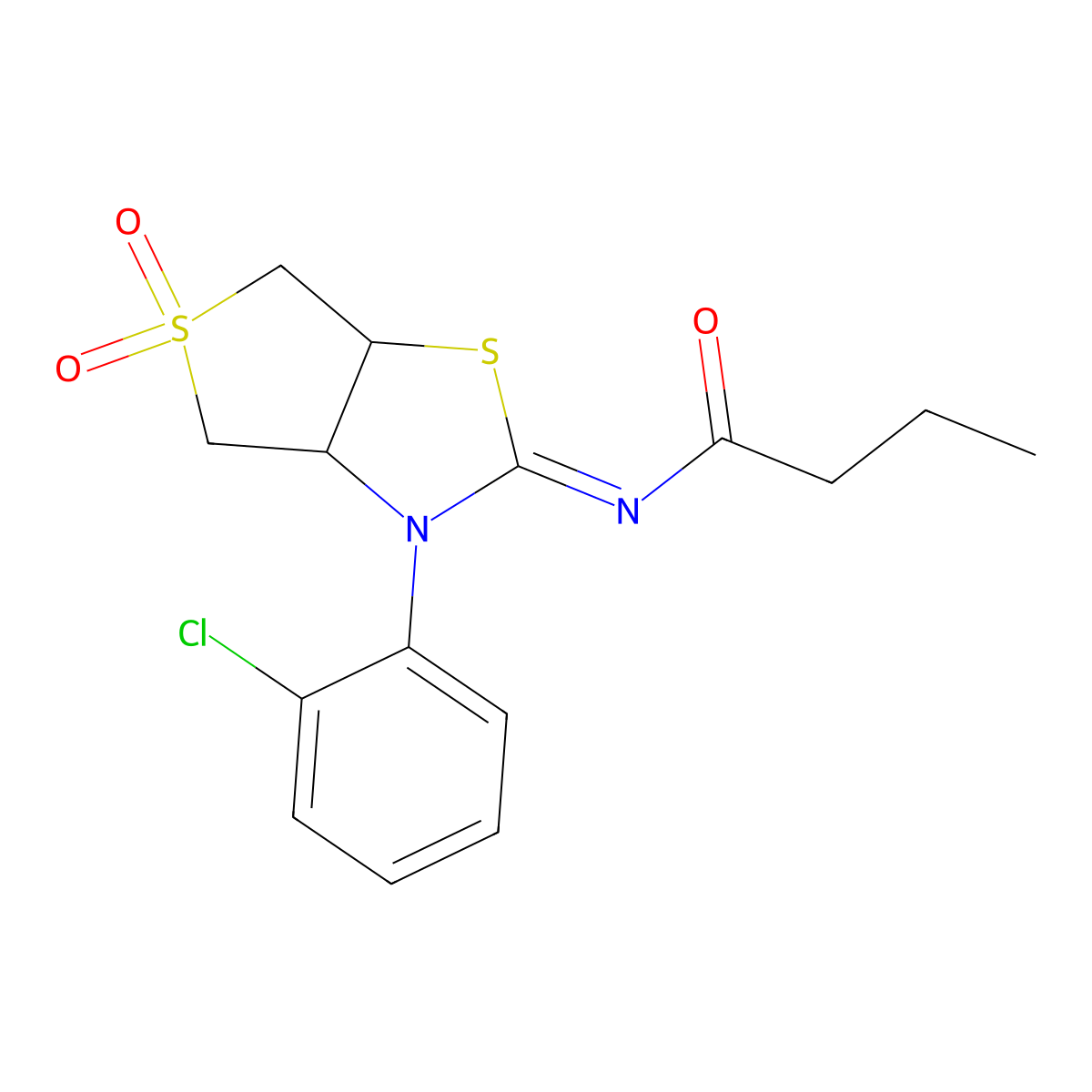 N-[(2Z)-3-(2-chlorophenyl)-5,5-dioxidotetrahydrothieno[3,4-d][1,3]thiazol-2(3H)-ylidene]butanamide molecular structure, CAS 862197-59-9