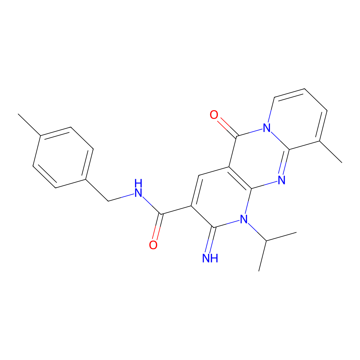 2-imino-1-isopropyl-10-methyl-N~3~-(4-methylbenzyl)-5-oxo-1,5-dihydro-2H-dipyrido[1,2-a:2,3-d]pyrimidine-3-carboxamide molecular structure, CAS 862197-90-8