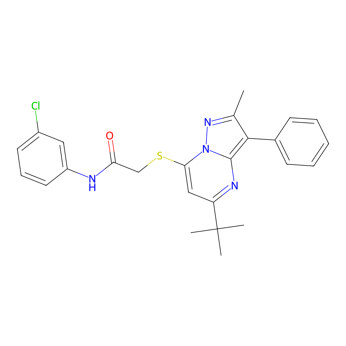 2-[(5-tert-butyl-2-methyl-3-phenylpyrazolo[1,5-a]pyrimidin-7-yl)sulfanyl]-N-(3-chlorophenyl)acetamide molecular structure, CAS 862197-94-2