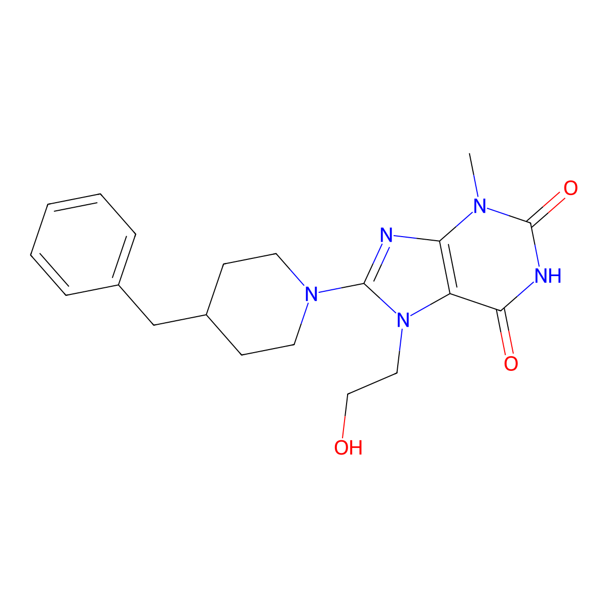8-(4-benzylpiperidin-1-yl)-7-(2-hydroxyethyl)-3-methyl-1H-purine-2,6(3H,7H)-dione molecular structure, CAS 862198-32-1